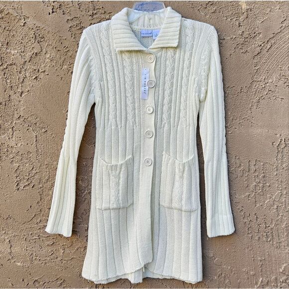 Kim Rogers Chunky Cable Knit Button Up Ivory Cardigan Sweater - Picture 1 of 10